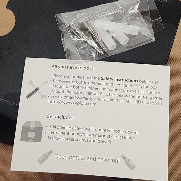 Caplord Wall Mounted Bottle Opener w/Magnetic Cap Catcher Includes Wall Hangers - Picture 14 of 16